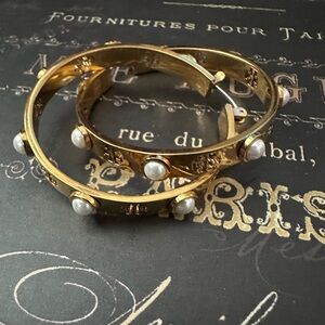 Tory Burch Gold and Pearl hoop earrings